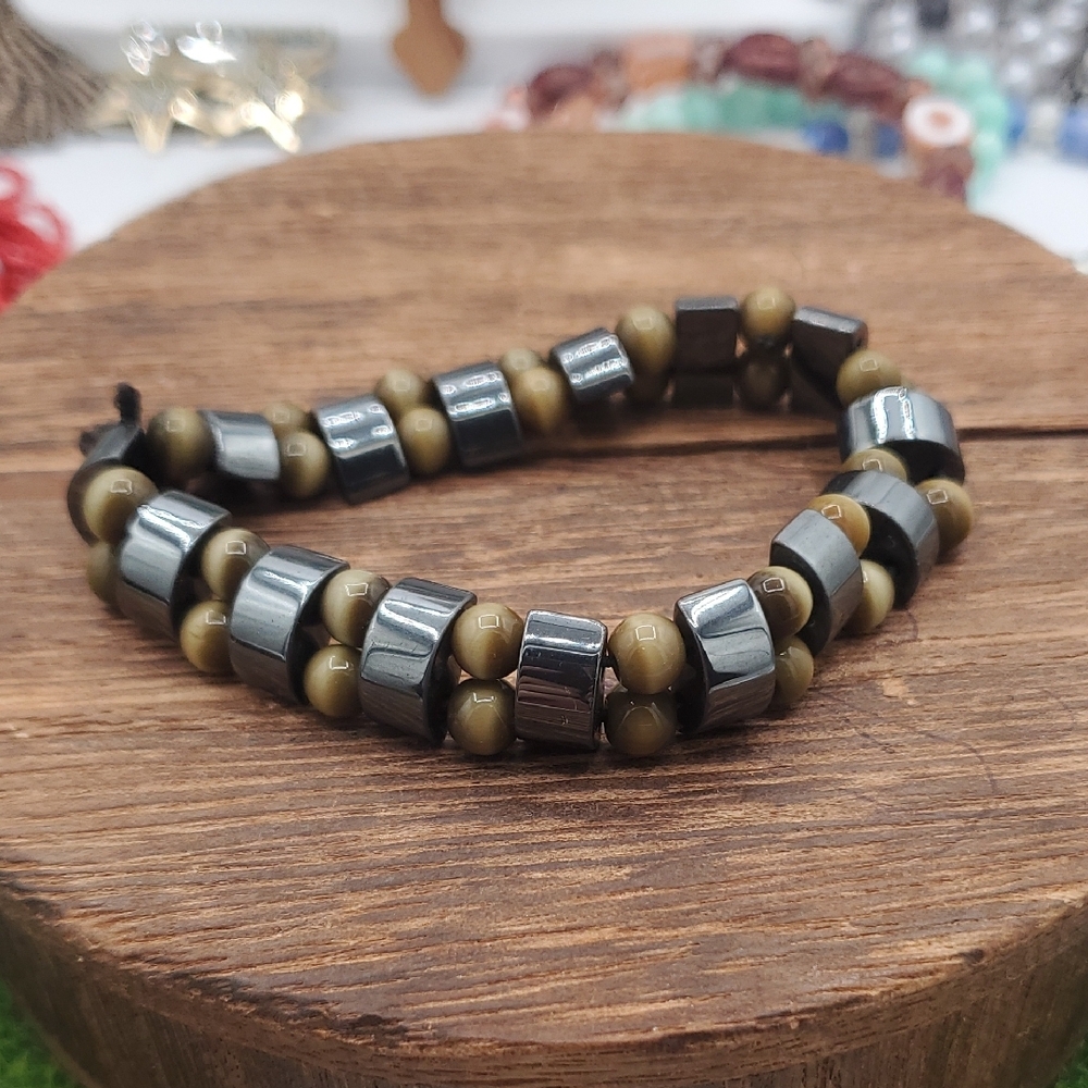 Hematite And Tigers Eye Bracelet B3008